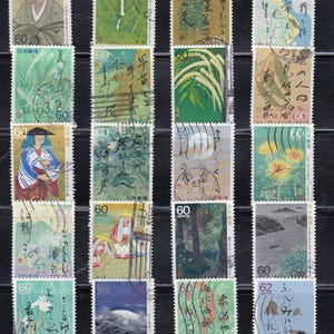 Japan 1987-89 used postage stamp set  - Basho Matsuo's Diary- off paper - for artist, crafting, scrapbooking...