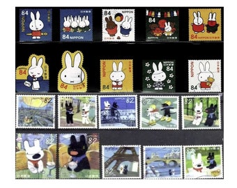 10X à 30X Japon Gaspard et Lisa - beaux dessins animés d'occasion - collection de timbres- pour artistes, travaux manuels, scrapbooking...