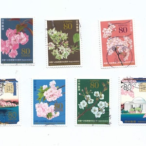Japanese Cherry Blossom Used Postage Stamps - For Collectors, Crafting