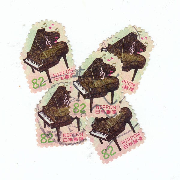 5X to 25X used Japanese stamp -Peony, cherry blossom- sakura, Piano -off paper - for artist, crafting, scrapbooking...