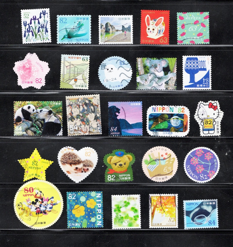 Sellos postales japoneses: más de 25 sellos sin papel para coleccionar 25X B9P16-9001602