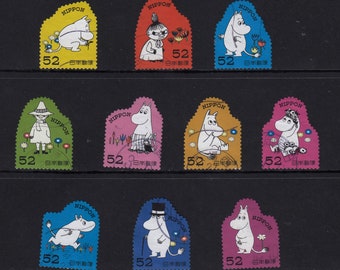 Sellos vintage de la familia Moomin: Anime japonés, usados (juego de 10)