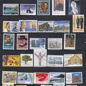 Paese insulare nordico - Islanda - lotti di francobolli vintage usati - su carta, tutti diversi - per artisti, artigianato, scrapbooking...