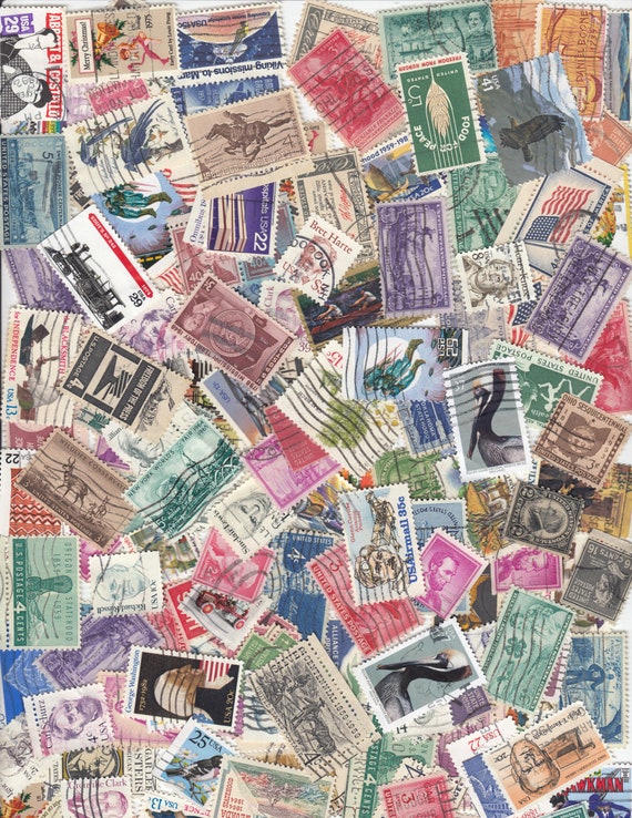 Vintage US Stamp Lot: Assorted Used Stamps for Crafting - Etsy display picture 1