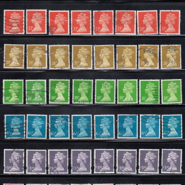 used Rainbow Vintage British Postage Stamps, Queen Elizabeth multiple choose,all off paper - for  stamp collecting, scrapbooking & crafting