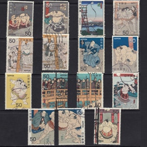 10X to 15X Japan used Stamps    Sumo Sports - off paper - for artist, crafting, scrapbooking...