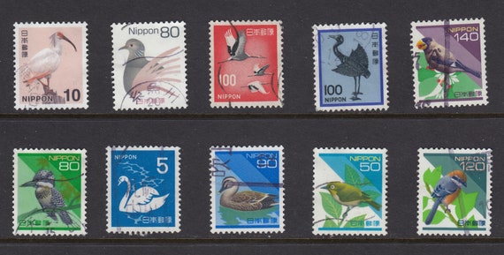 Lot of 6 Japanese stamps, Nippon, Birds