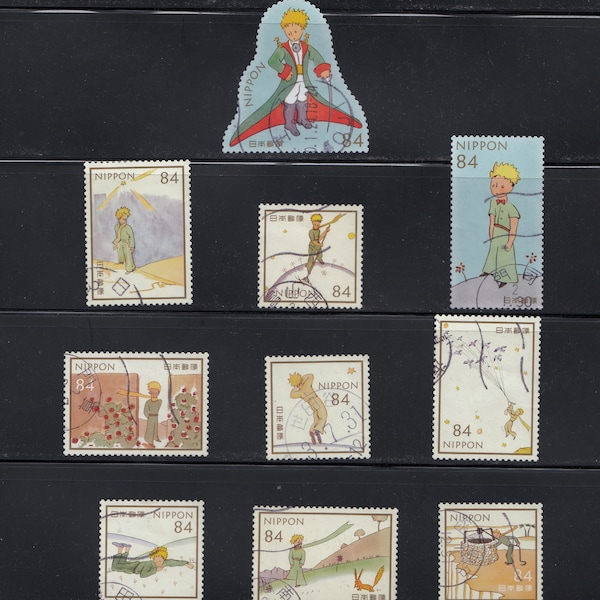 5X à 15X Japon - Mélange de timbres oblitérés Le Petit Prince - pour artistes, travaux manuels, scrapbooking...