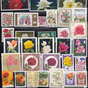 Sellos usados: flores, rosas, de varios países y lotes, para amantes de las rosas, artistas, manualidades y álbumes de recortes.