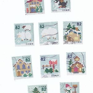 Saluti invernali dal Giappone. Francobolli usati completi per artisti, artigianato, scrapbooking...