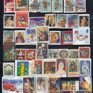 Vintage Christmas used stamp pack from different countries - off paper - for artist, crafting, scrapbooking...