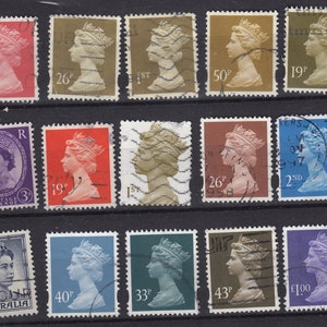 21 or 48 used Rainbow Vintage British Machin Postage Stamps - for  stamp collecting, scrapbooking & crafting