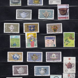 Colección de sellos postales vintage de la cultura del té para artistas, manualidades, álbumes de recortes...