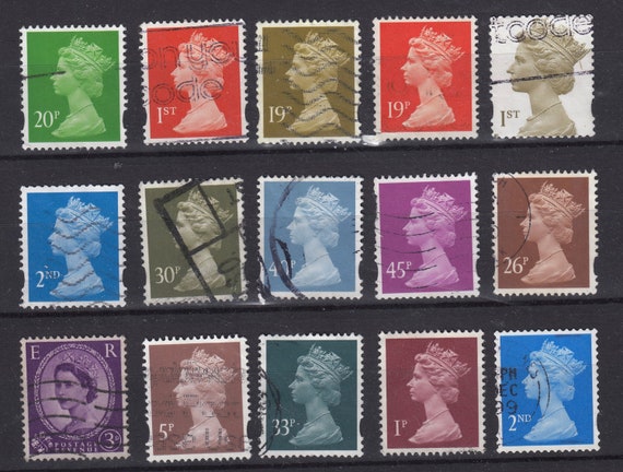25 used rainbow old British postage stamps, all different, all off paper -  for scrapbooking, stamp collecting and crafting