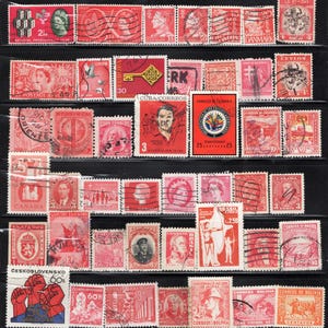 Red used Postage Stamp Pack: Vintage to Modern Ephemera for Collage