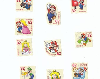 Princess Peach Super Mario Stamps: 10 Japan Used Postage Stamps