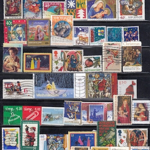 Vintage Worldwide Christmas used stamp pack - off paper - for artist, crafting, scrapbooking...