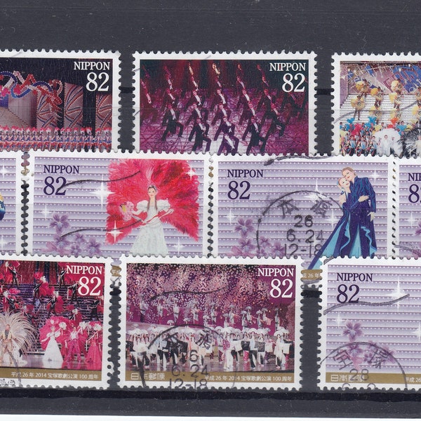 Japan 2014 Takarazuka Revue 100th Anniversary 82Y Complete Used Set Sc# 3658 a-j off paper - for artist, crafting, scrapbooking...