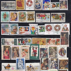 Vintage Christmas used stamp pack from different countries - off paper - for artist, crafting, scrapbooking...