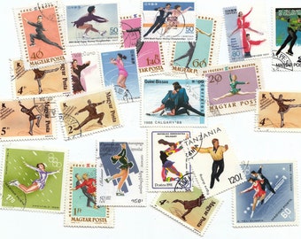 Sport Stamps - winter Game, Summer Game, ice Figure skating -- used stamps lot-all different-all off paper-