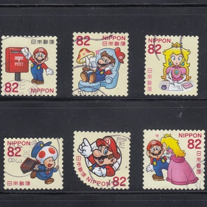 Collection de 10 timbres-poste d'occasion du Japon - Princesse Peach-Super Mario-Cadeau de jeu rétro Nintendo -- pour artistes, travaux manuels, scrapbooking...