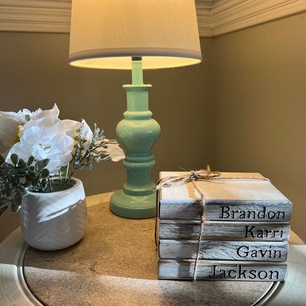 i com books name Personalized Stacked Books, Family Name Books, Weathered Stacked Books, Rustic Farmhouse Book Stacks
