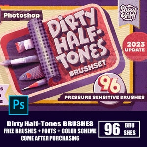 96 Dirty Half-Tones Brushes/Photoshop Brushes/Halftone brushes for photoshop/Set of 96/Digital Illustration/Comic Half-Tone/Pop-up Brush set