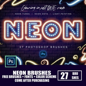 Neon Brushes/ Photoshop Brushes/ PS Brushes/Brush Set/ Digital Art/ Glow Brushes/ Photoshop Light Pen Brushes/ 27 lights Photoshop Brushes