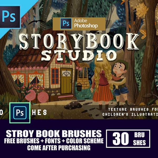 30 StoryBook Studio Photoshop Brushes/ PS Brushes/ Brush set/ Brush Bundle/ Digital Art/ Texture Brushes for children‘s illustration