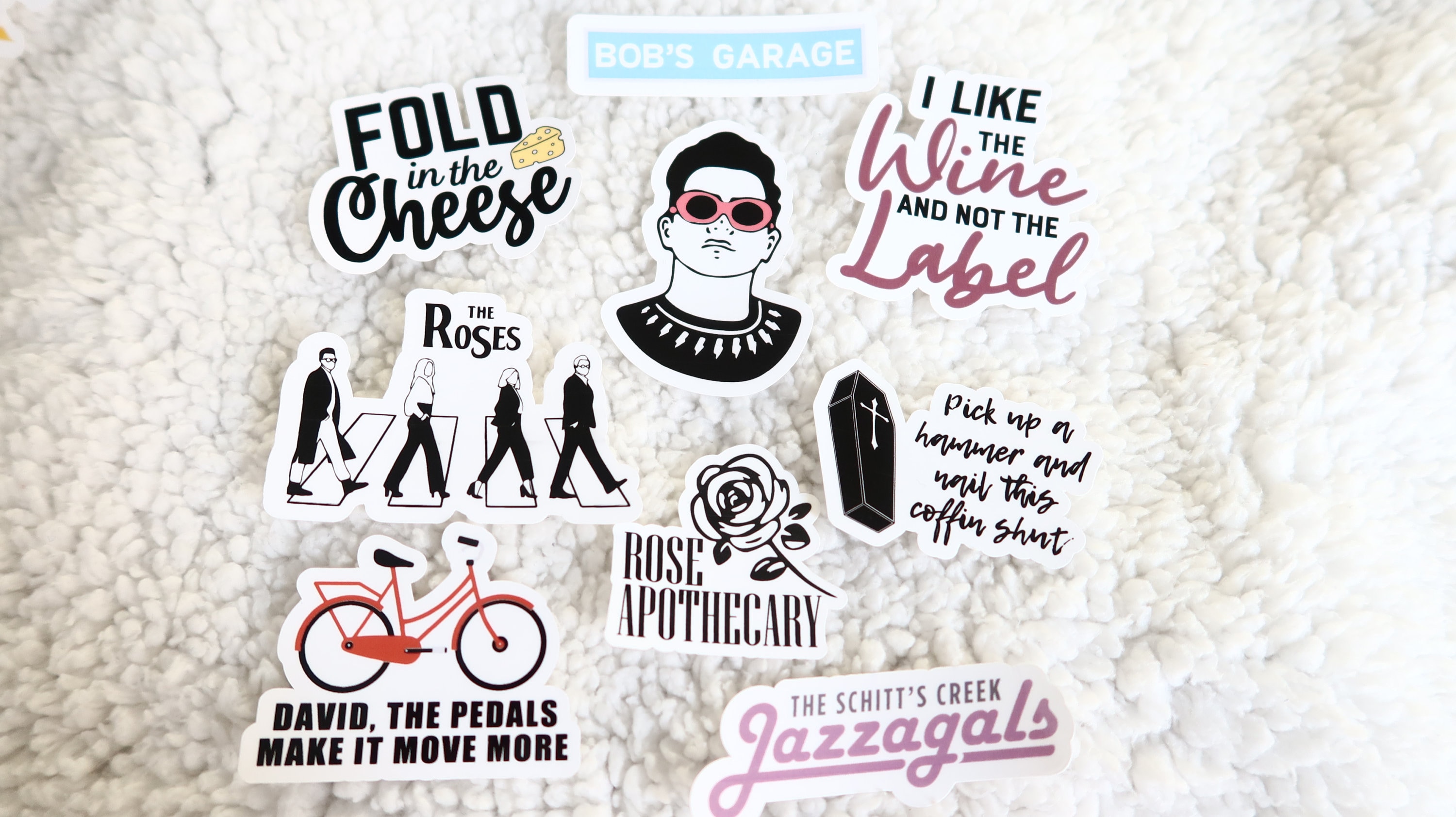 15 PC Sticker Pack - Schitt's Creek Quotes Including Rose Apothecary & Ew David