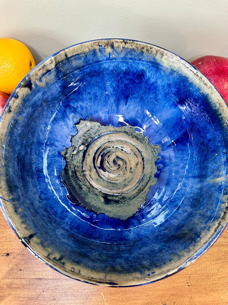 Large Hand Thrown Pottery Bowl in Vibrant Blue - Etsy
