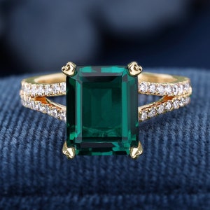 Lab Created Emerald 925 Sterling Silver Ring Promise Anniversary Gifts For Her Engagement Wedding Handmade Gold Ring Emerald Cut