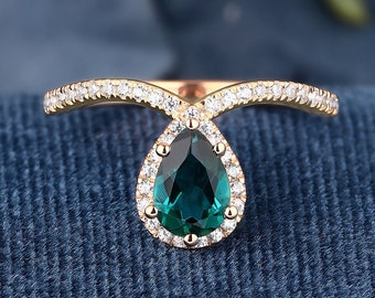 Geschenken voor haar verjaardag cadeau Peer Cut Lab gemaakt Emerald K Solid Gold Ring voor vrouwen Engagement Wedding Band handgemaakte gouden ring