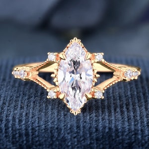 18K Yellow Gold Marquise Cut Moissanite Ring For Women Engagement Ring Wedding Ring Bridal Gemstone Ring Handmade Golden Ring