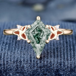 2.0CT Natural Moss Agate Kite Cut Green Gemstone 925 Sterling Silver Ring Handmade Engagement Ring Wedding Band Unique Luxury Gifts