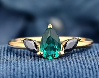 Peer Cut Lab gemaakt Emerald K Solid Gold Ring voor haar verlovingsband trouwring belofte geschenken verjaardag handgemaakte ring goud