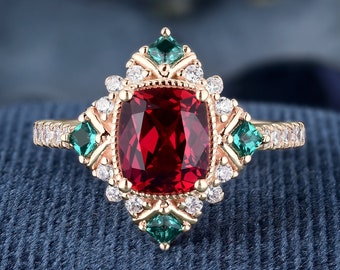 Kussengeslepen robijn 925 sterlingzilveren ring verlovingsring trouwring handgemaakte rode edelsteen cadeaus voor haar ring luxe ring