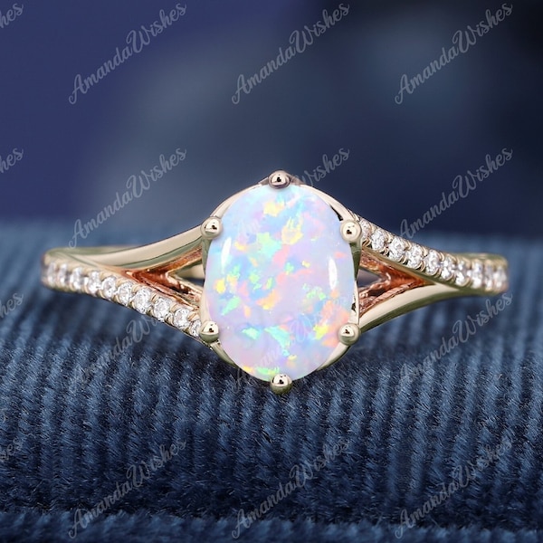 Unique Design Oval Cut Lab Created Opal K Solid Gold Ring For Women Engagement Ring Elegant Ring Anniversary Handmade Gifts For Her Ring