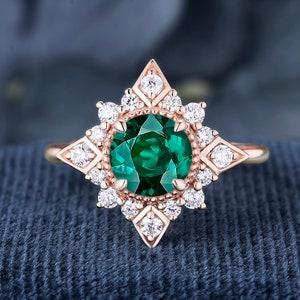 Round Cut Lab Created Emerald Royal Style 925 Silver Ring Handmade Engagement Ring Bridal Silver Ring Gemstone Gifts For Girlfriend