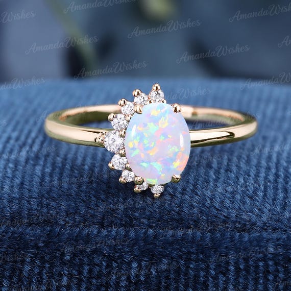 Vintage Opal Bridal Ring Oval Cut Gemstone Engagement Ring