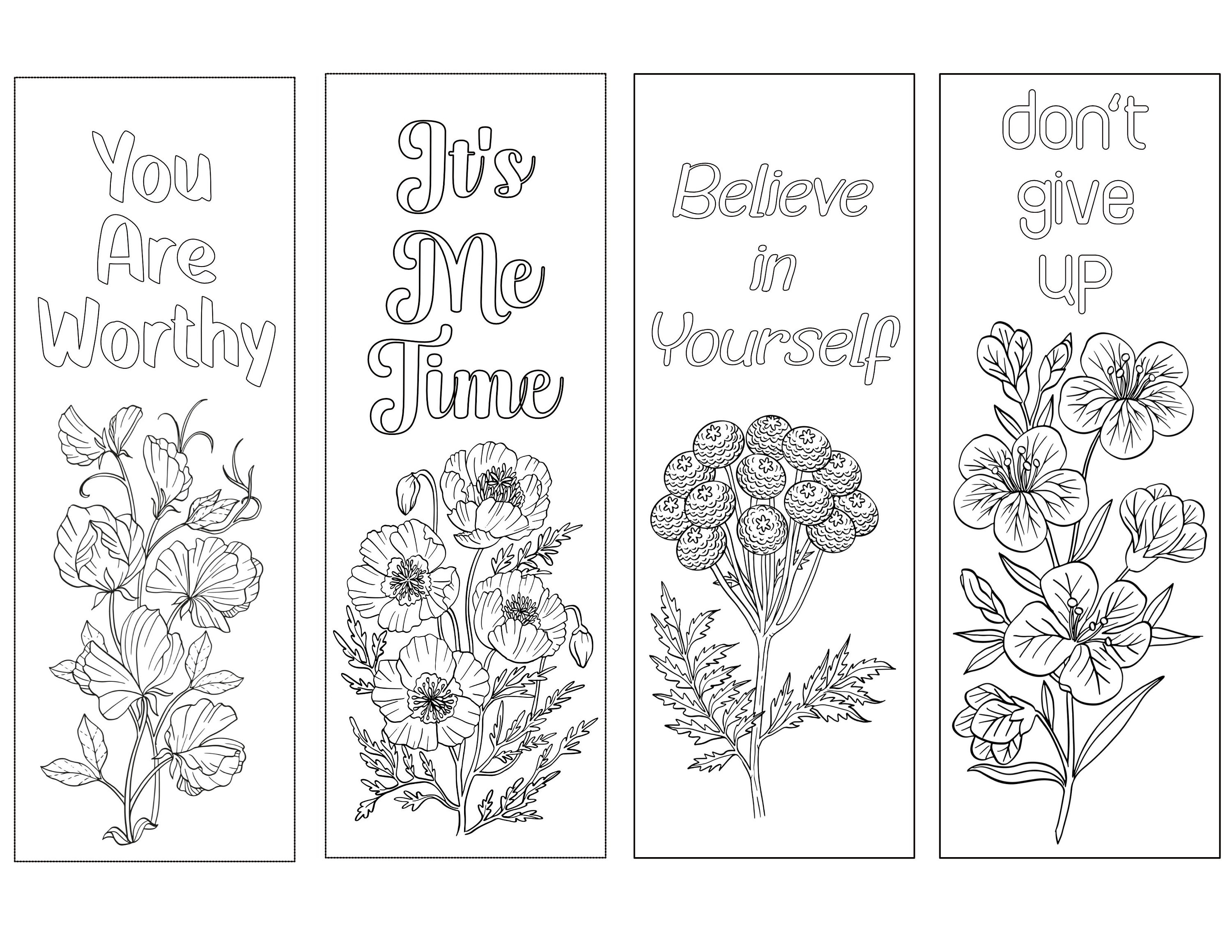 24 Floral Coloring Printable Bookmarks 7X2 Size Instant Digital 24 Floral Coloring Printable Bookmarks 7X2 Size Instant Digital