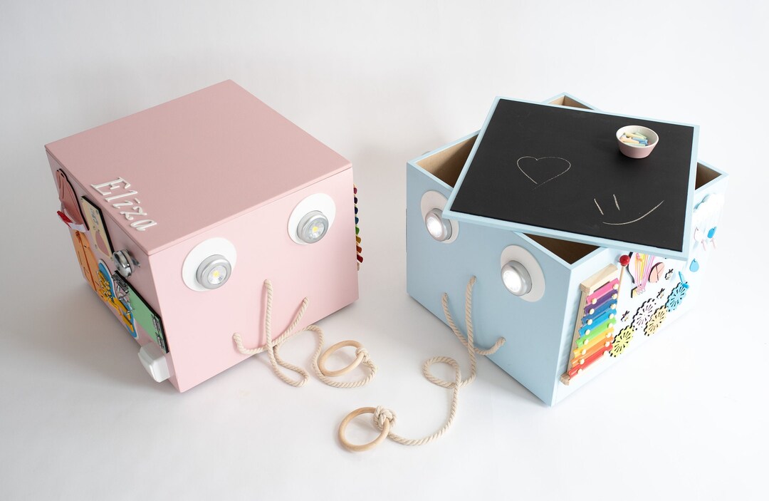 Busy Box Toy Box for Toddlers With Wheels. Wooden Activity Etsy