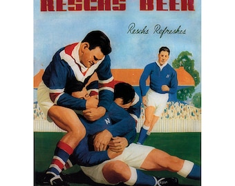 Resch's Beer 1930s Retro Pub Sign Art Print – 'Resch's Refreshes' Footballers in action – 3 sizes available