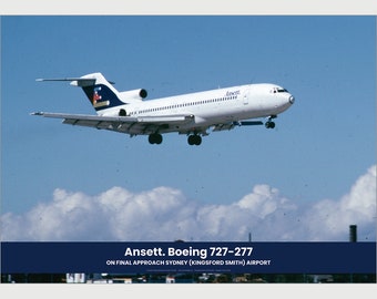 Ansett Boeing 727-277 Art Print - Final approach Sydney (Kingsford Smith)  Airport early 1980s - 2 sizes available poster-print