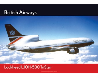 British Airways Art Print - Lockheed L.1011-500 TriStar in flight 1970s - 3 sizes available poster-print