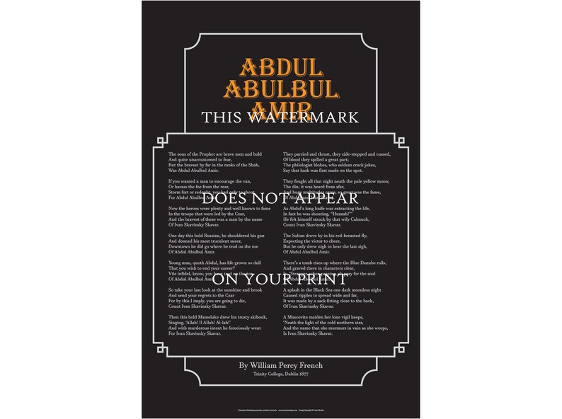 Abdul Abulbul Amir Art Print Humorous Poem by Percy French 1877 Art Poster Size: A1 84 x 59 cm 33 x 23 inches image 1