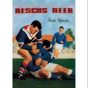 Resch&#39;s Beer 1930s Retro Pub Sign Art Print – &#39;Resch&#39;s Refreshes&#39; Footballers in action – 3 sizes available