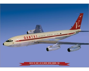 Qantas Empire Airways Art Print – Boeing 707-138B V-Jet in flight 1964 – 3 sizes available