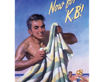 Tooth's KB Lager 1930s Retro Pub Sign Art Print – 'Now For A KB' after a surf – 3 sizes available
