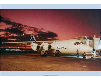 Ansett W.A. BAe 146-200 Art Print - Preparing for night departure from Perth Airport -Aviation - 2 sizes available poster-print